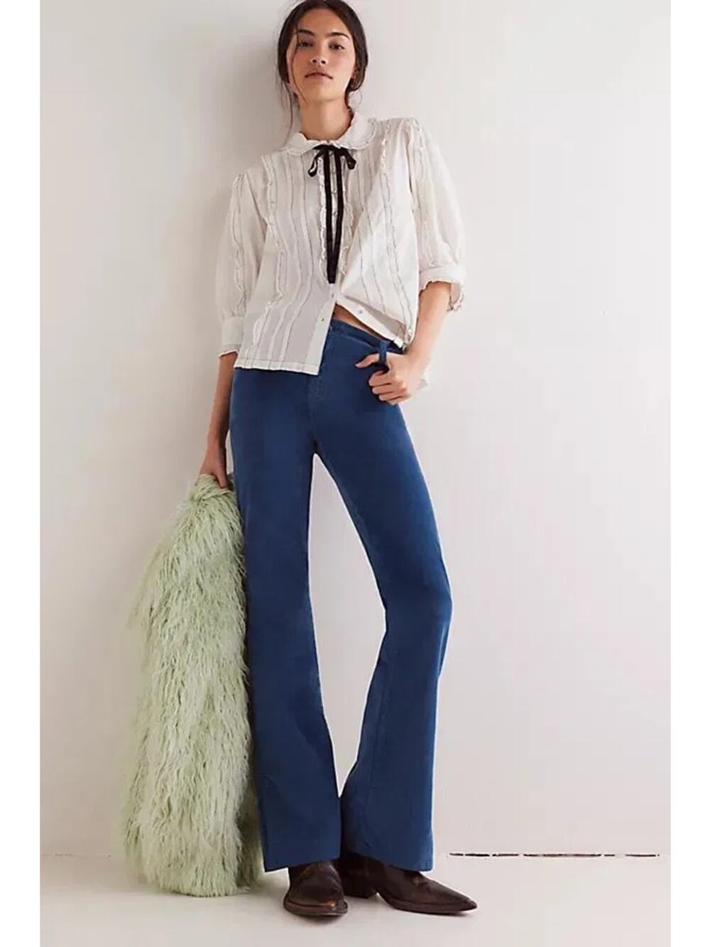 New FREE PEOPLE We The Free Level Up Slit Cord Jeans $98 SIZE 30 Majolica Blue